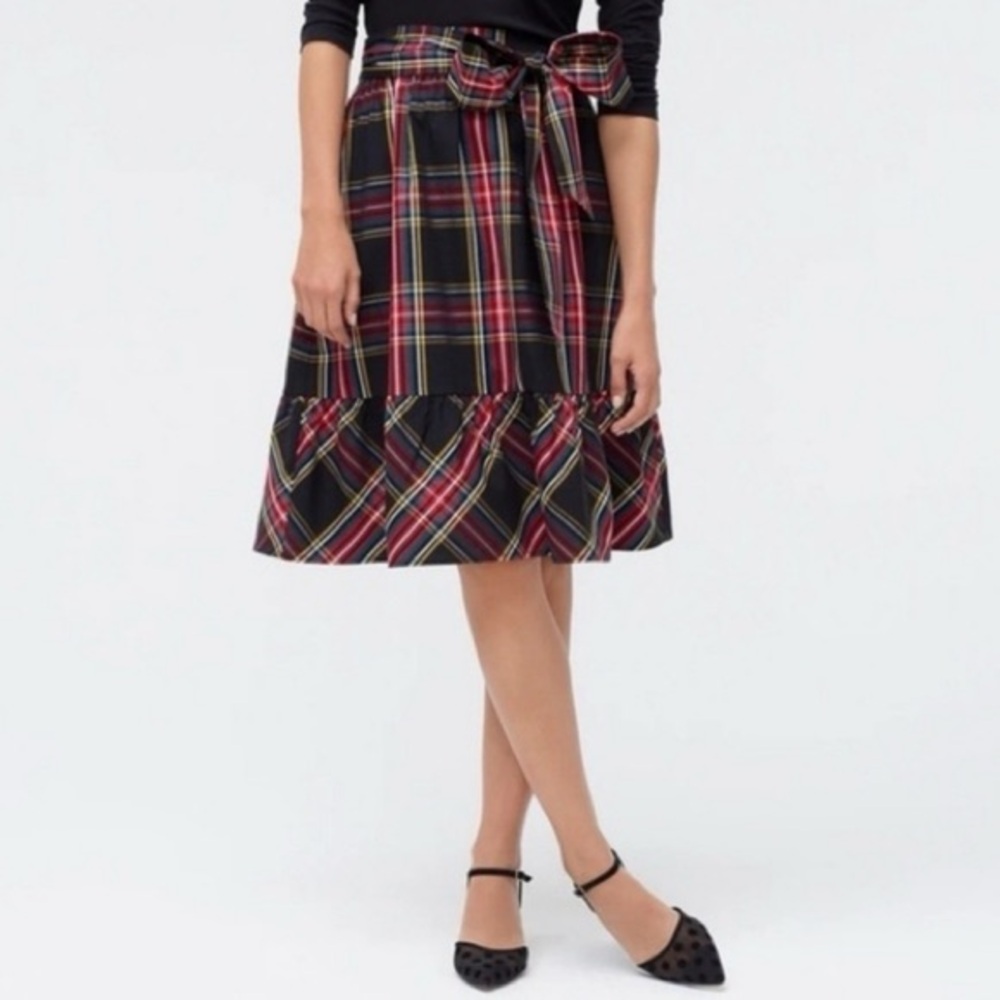 NWT J. Crew 00 Big Bow Stewart Tartan Plaid Print Cotton A-Line Skirt
